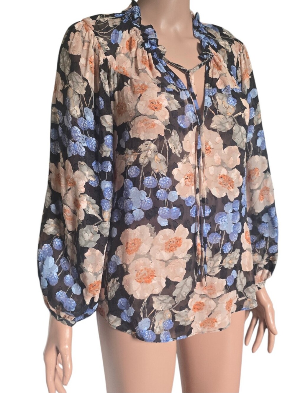 Rebecca Taylor Women's Long Sleeve Floral Blouse Silk Blend - Picture 7 of 13